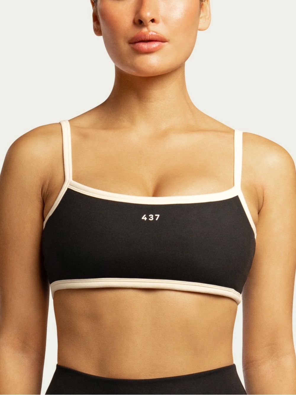 437 Black and Cream Micro Bra & Black with White/Cream Trim Bottoms Set